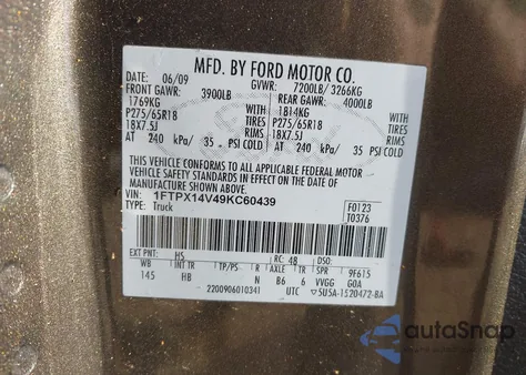 2009 Ford F-150 Fx4/Lariat/Xl/Xlt z USA, uszkodzony, nr VIN 1FTPX14V49KC60439